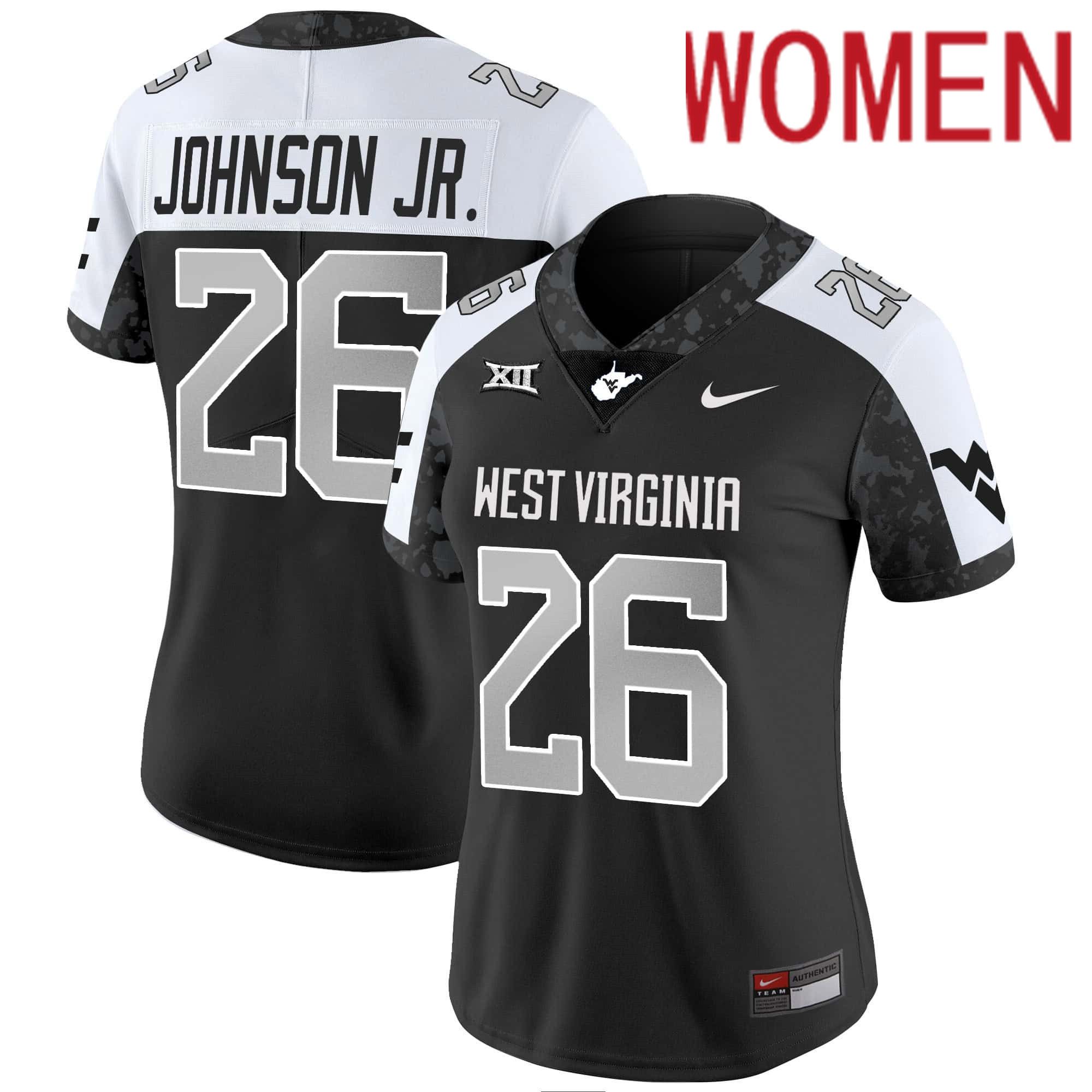 Women West Virginia Mountaineers #26 Johnson jr Black 2024 Nike Vapor Limited NCAA Jersey style 1